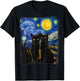 Starry Night Vincent Van Gogh Famous Painting Black Cats T-Shirt - T-Shirt | Black
