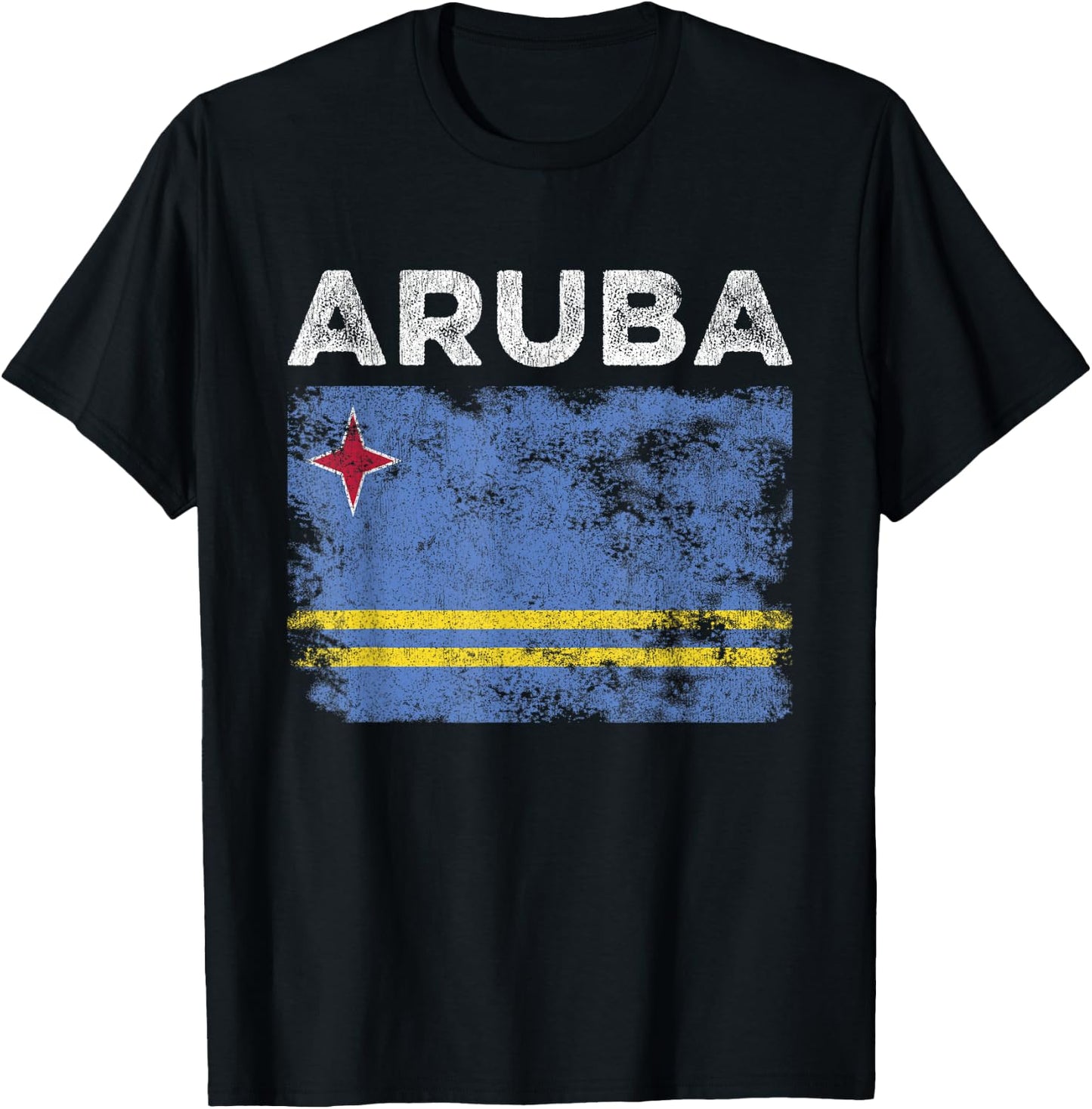 Aruba Flag Distressed - Men Women Kids - Aruban Flag T-Shirt - T-Shirt | Black