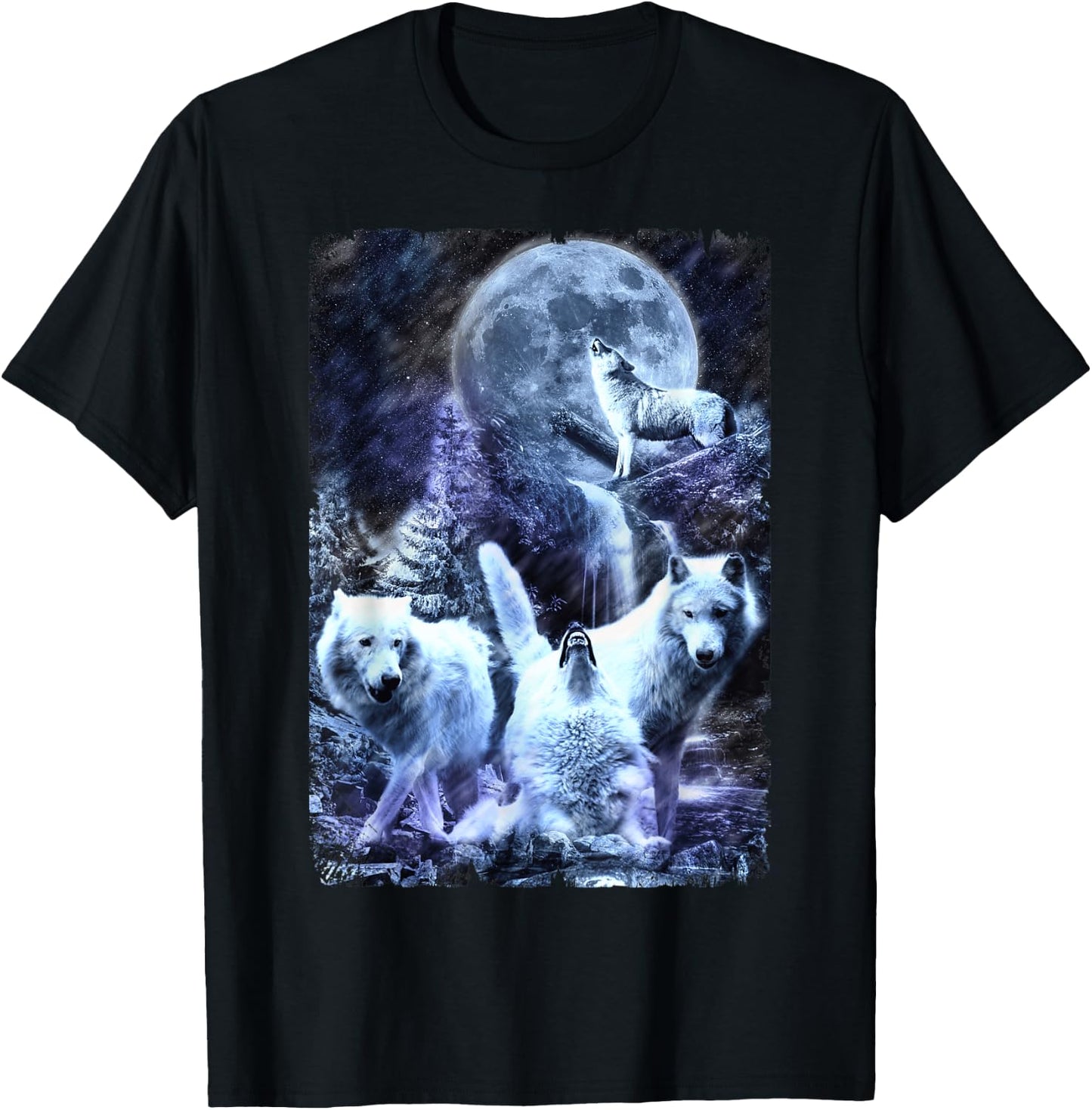 Howling Wolves Winter Forest Animals Wolf T-Shirt - T-Shirt | Black
