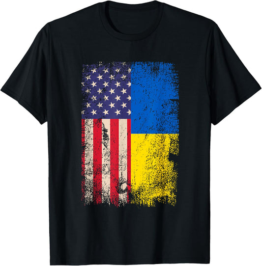 Ukrainian American Flag Ukraine USA Roots Women Men T-Shirt - T-Shirt | Black