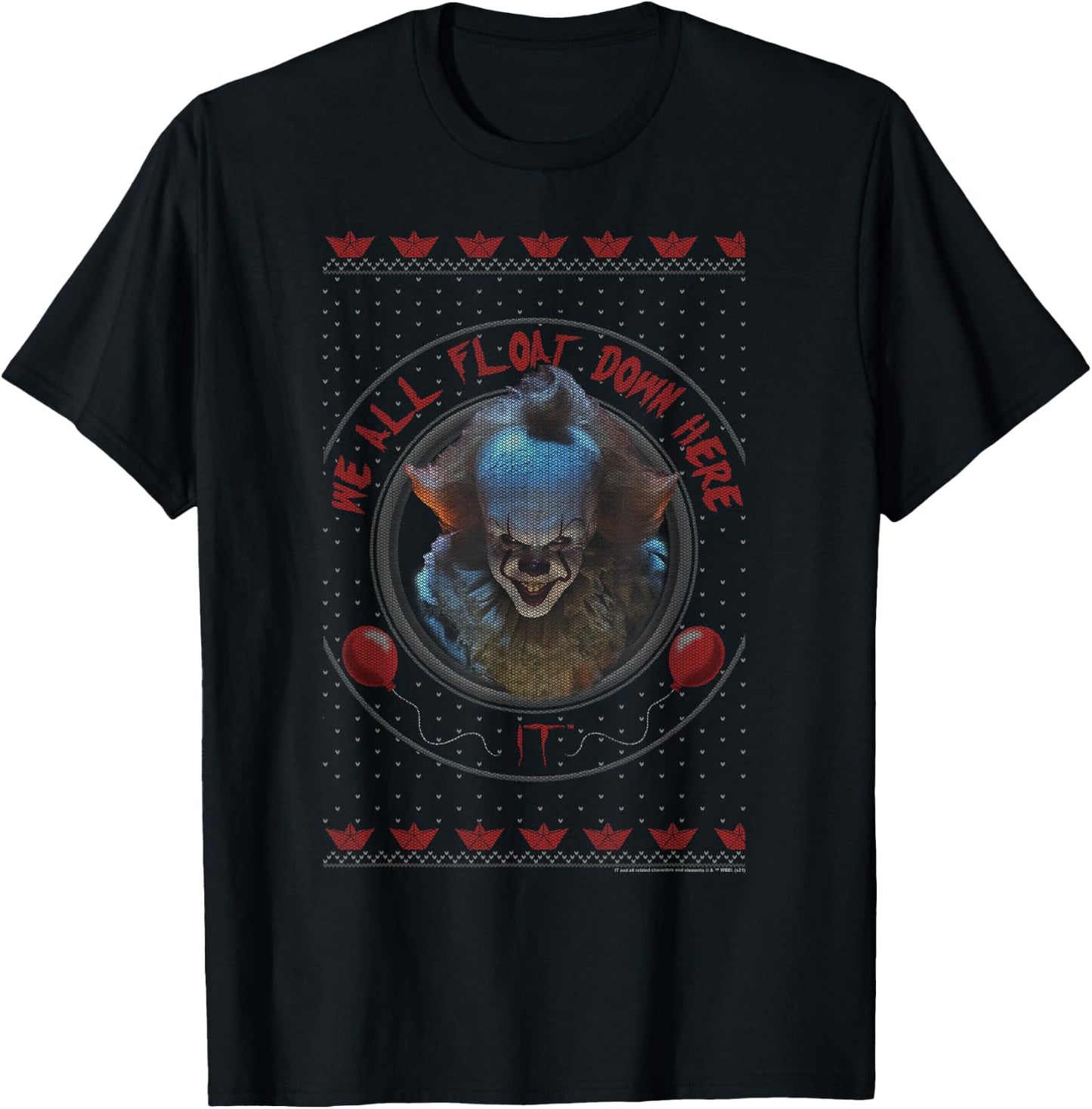 IT Pennywise Holiday Sweater Pattern Logo T-Shirt - T-Shirt | Black