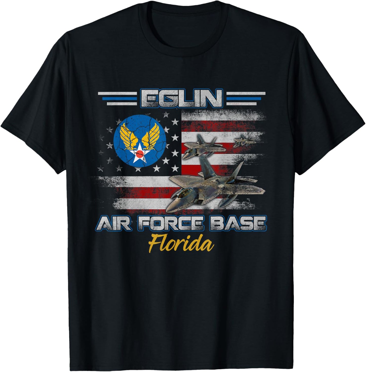 Vintage Eglin AFB Air Force Base In Florida Fl Veterans Day T-Shirt - T-Shirt | Black