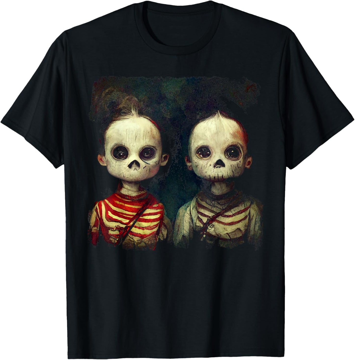 Creepy Skeleton Twins Shirt Aesthetic Horror Goth Halloween T-Shirt - T-Shirt | Black