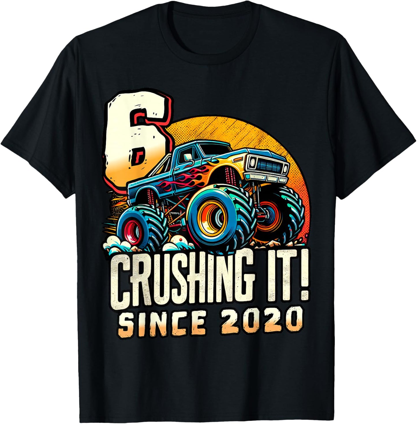 Birthday Monster Truck 6 Year Old Boys 6th Party Born 2020 T-Shirt - T-Shirt | Black