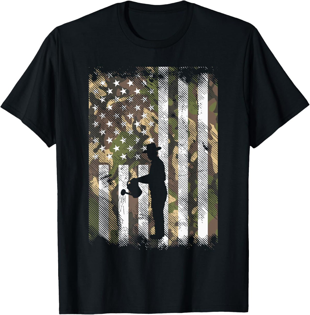 US Flag Camo Gardening Vintage Patriotic Gardener Men Women T-Shirt - T-Shirt | Black