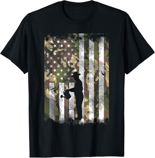 US Flag Camo Gardening Vintage Patriotic Gardener Men Women T-Shirt - T-Shirt | Black