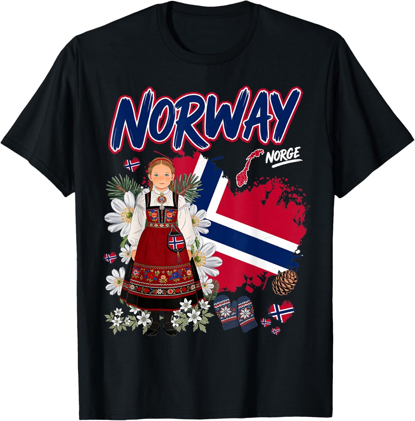 Norwegian Flag Idea for Girls Norge Norway Culture Themed T-Shirt - T-Shirt | Black