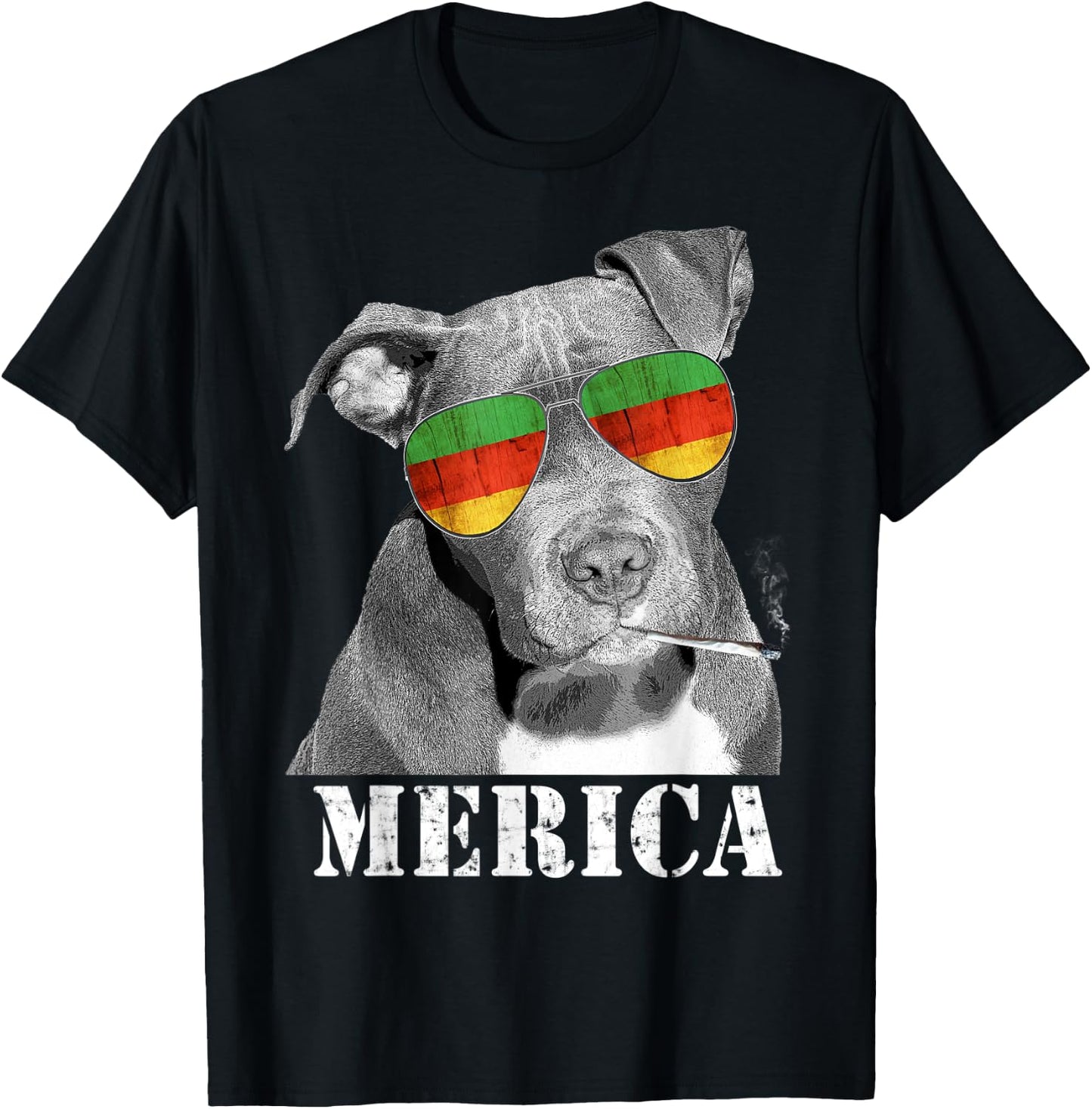 Pot Leaf Marijuana Weed Pitbull Funny Dog Smoking T-Shirt - T-Shirt | Black