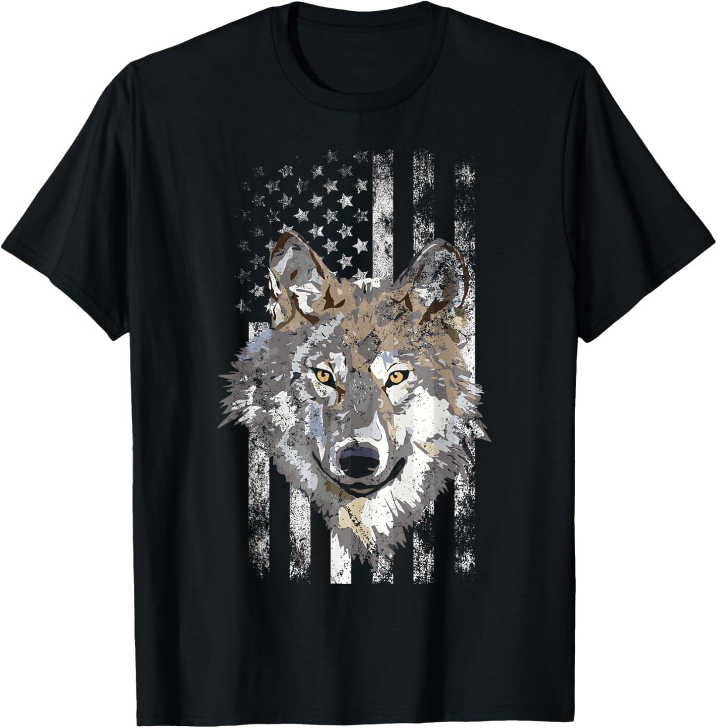 American Flag Wolf Lover American USA Grey Patriotic Wolf T-Shirt - T-Shirt | Black