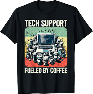 Tech Support Coffee Computer IT Guy T-Shirt - T-Shirt | Black