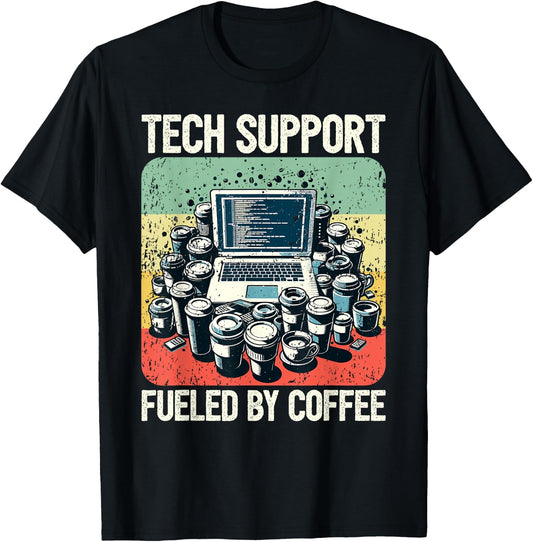 Tech Support Coffee Computer IT Guy T-Shirt - T-Shirt | Black