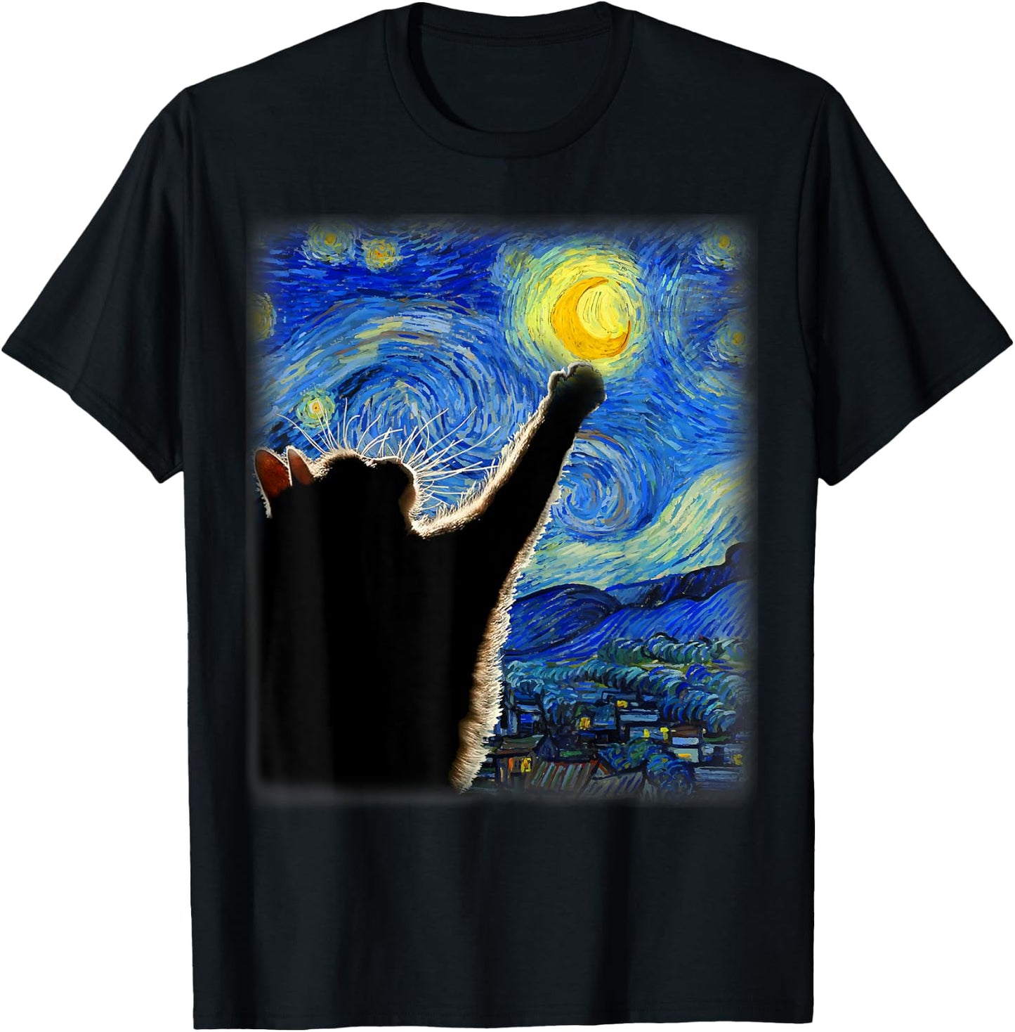 Van Gogh Starry Night Cat - Classic Fit, Cat Lover/Mom/Dad Gift, Black T-Shirt - T-Shirt | Black