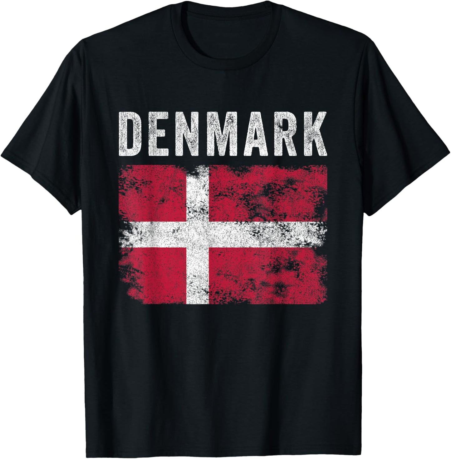 Denmark Flag Distressed - Men Women Kids - Danish Flag T-Shirt - T-Shirt | Black