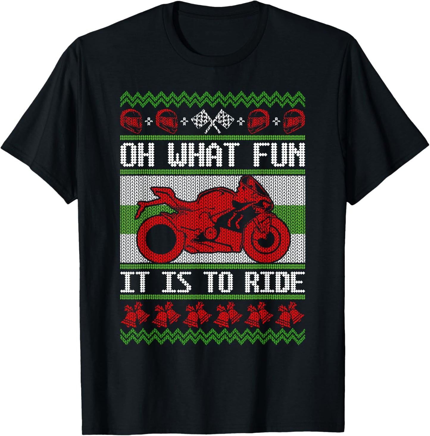 Sport Bike Motorcycle Rider Ugly Christmas Sweater Fun Braap T-Shirt - T-Shirt | Black