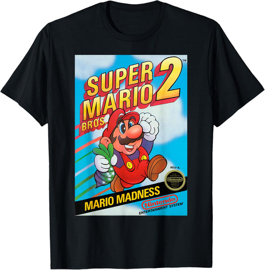 Super Mario Bros 2 Retro Box Art Graphic T-Shirt - T-Shirt | Black