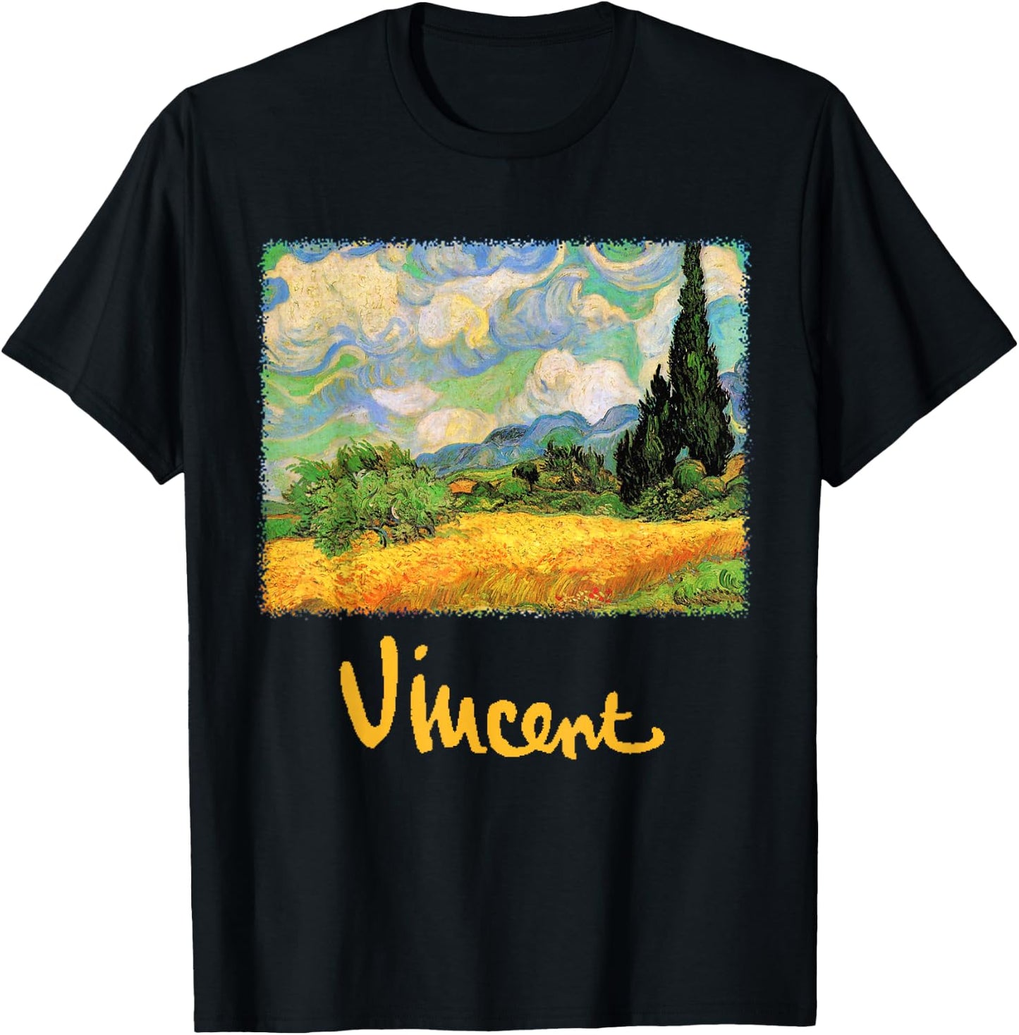 Wheat Field with Cypress Haute Galline by Vincent van Gogh T-Shirt - T-Shirt | Black