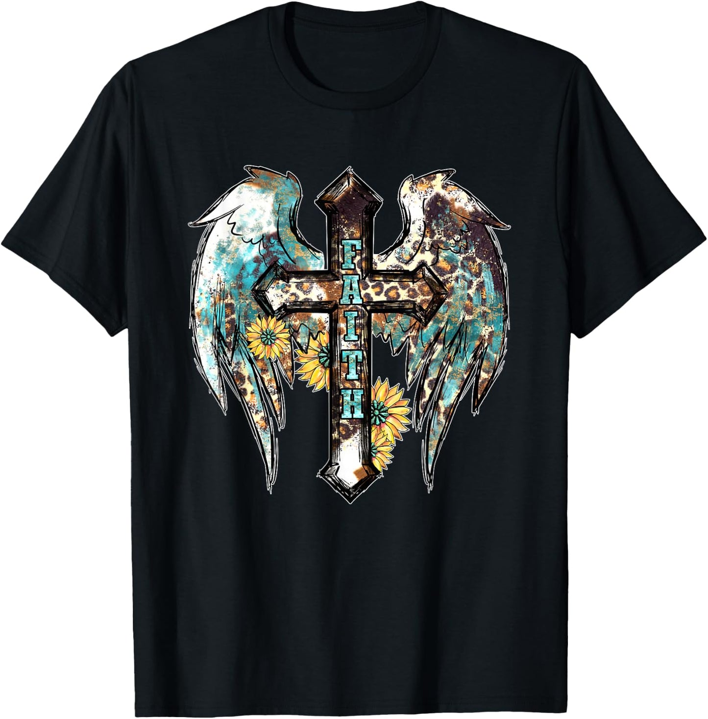 Christian Western Cross With Sunflower Decor Faith T-Shirt - T-Shirt | Black