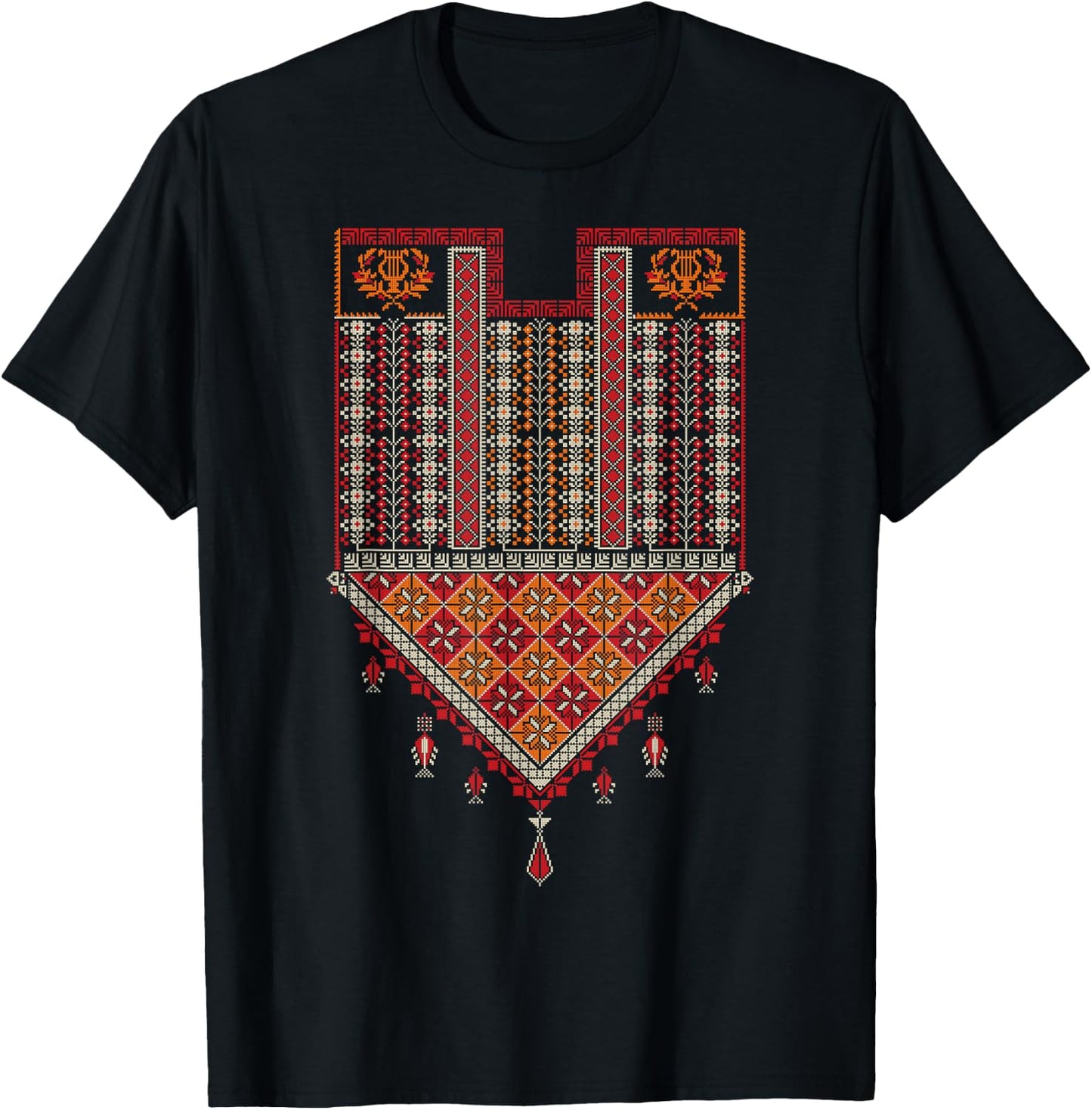 Palestine Mom Women Embroider Syrian Lebanese Folklore Thobe T-Shirt - T-Shirt | Black