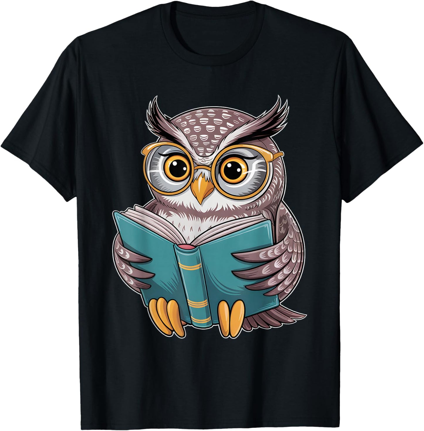 Owl Reading A Book Owls Wearing Glasses Librarian T-Shirt - T-Shirt | Black