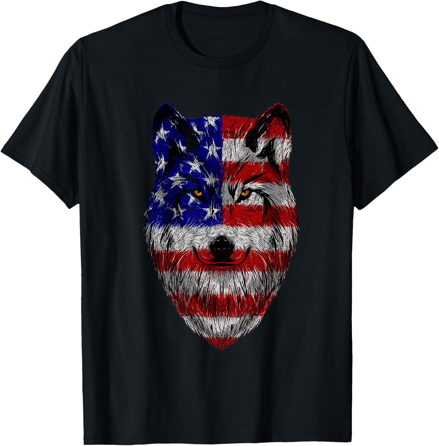 Patriotic Wolf - USA American Flag 4th of July Fourth T-Shirt - T-Shirt | Black