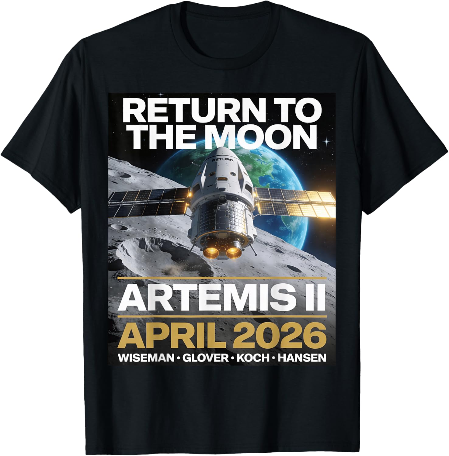 Artemis II 2026 Crewed Moon Flyby Mission Space T-Shirt - T-Shirt | Black