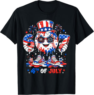 67 Baseball Drip Ice Cream Boys Girls 4th of July American T-Shirt - T-Shirt | Black