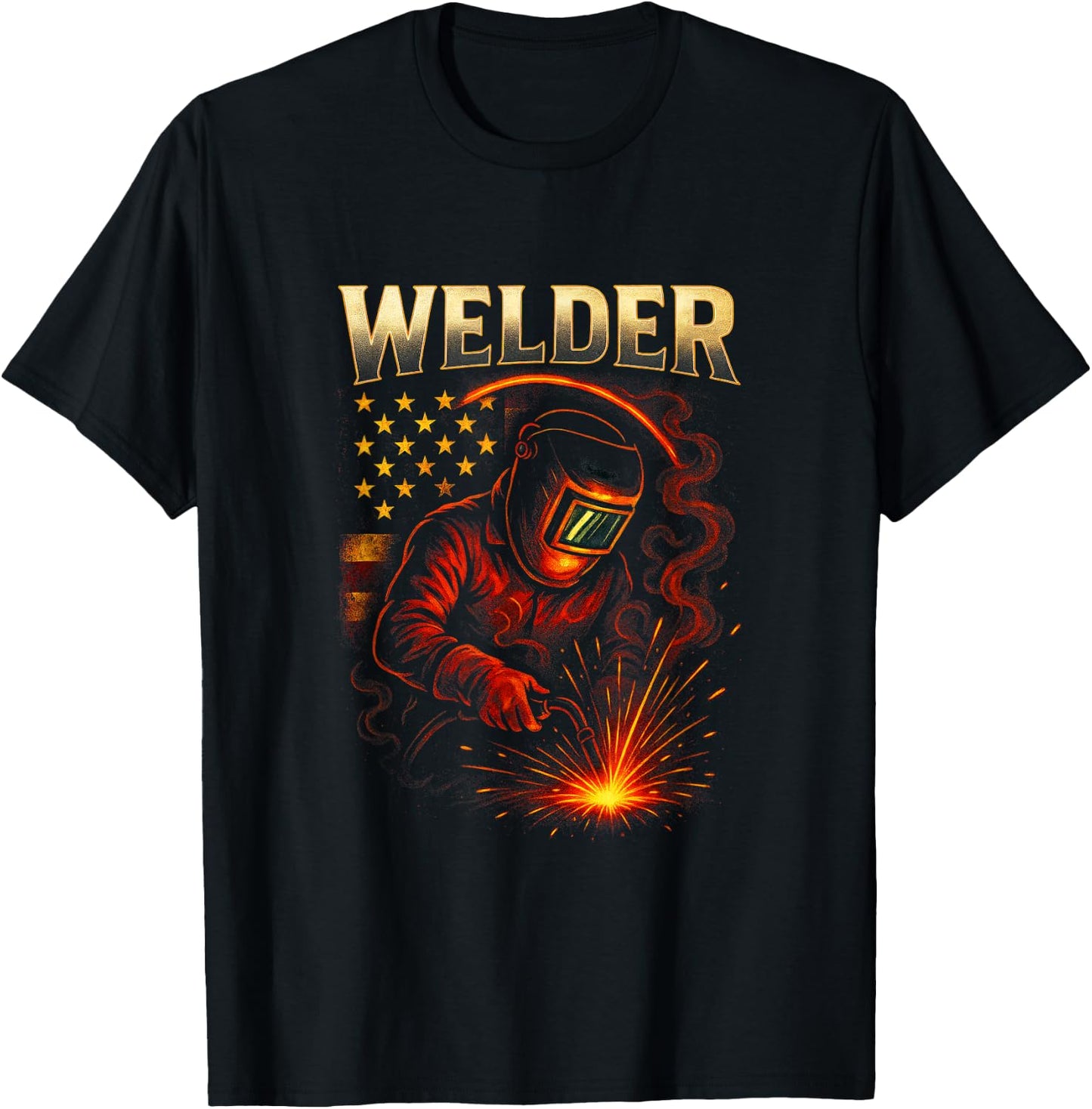 Welder - American Flag Welding Art T-Shirt - T-Shirt | Black