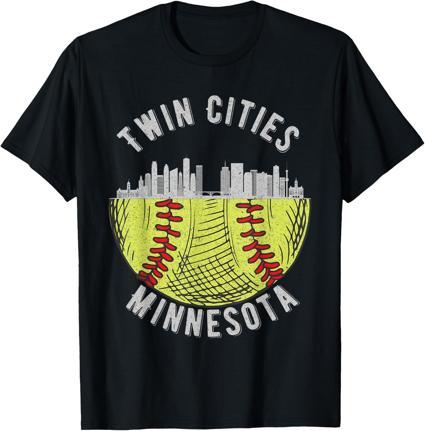 Cool Twin Cities Minnesota MN Softball Skyline St. Paul-MPLS T-Shirt - T-Shirt | Black