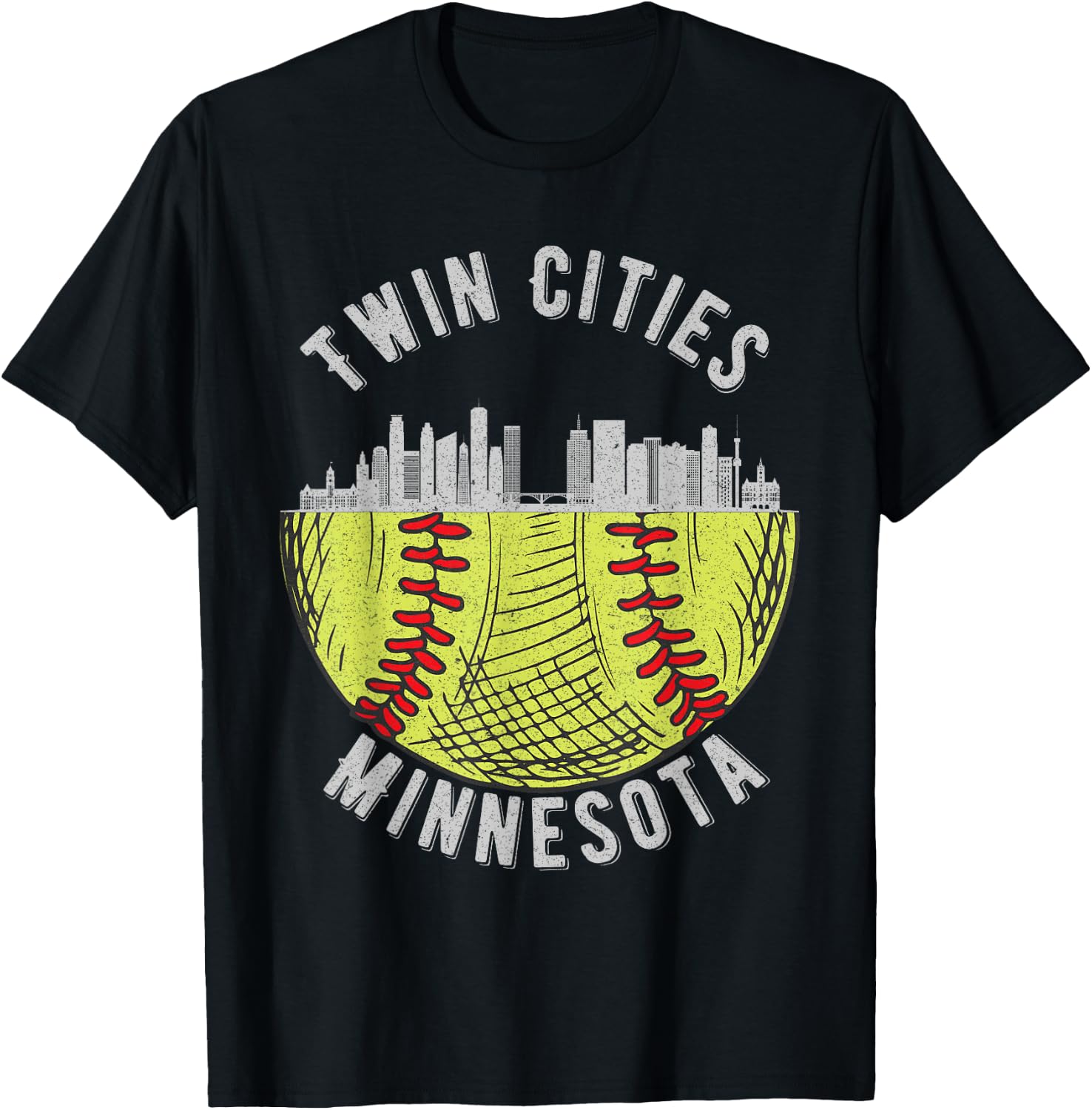 Cool Twin Cities Minnesota MN Softball Skyline St. Paul-MPLS T-Shirt - T-Shirt | Black