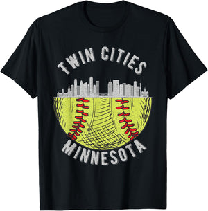 Cool Twin Cities Minnesota MN Softball Skyline St. Paul-MPLS T-Shirt - T-Shirt | Black