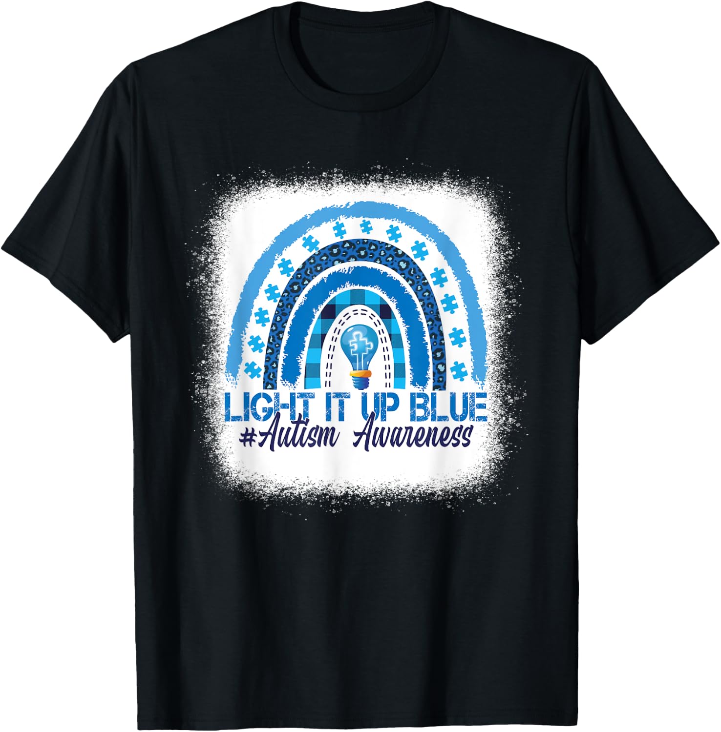 Light It Up Blue Rainbow Bleached Autism Awareness T-Shirt - T-Shirt | Black