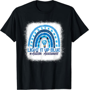 Light It Up Blue Rainbow Bleached Autism Awareness T-Shirt - T-Shirt | Black