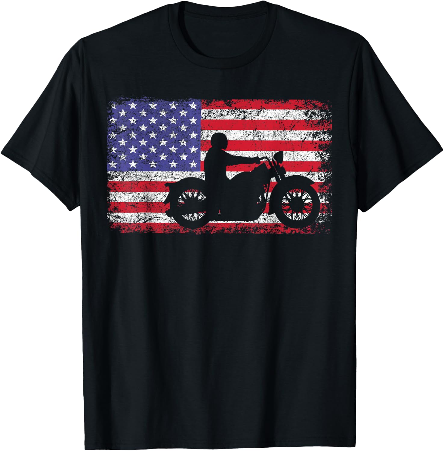 American Flag Biker Motorcycle T-Shirt - T-Shirt | Black