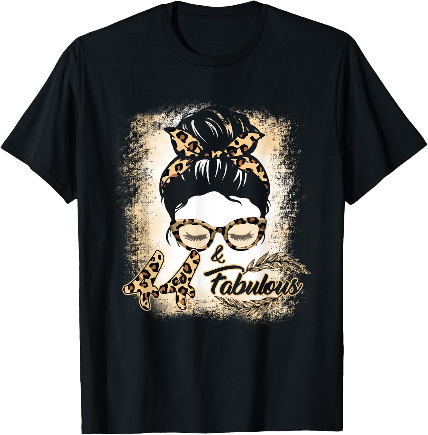 44th Birthday Gift Women Girls 44 Year Old Fabulous Leopard T-Shirt - T-Shirt | Black