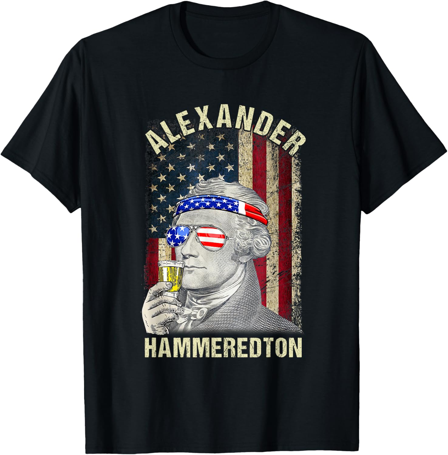 Vintage Alexander Hammeredton Hamiliton USA Flag 4th Of July Men T-Shirt - T-Shirt | Black