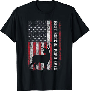 USA Flag Best Buckin Popo Ever Deer Hunting Fathers Day Men T-Shirt - T-Shirt | Black