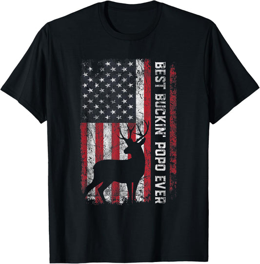 USA Flag Best Buckin Popo Ever Deer Hunting Fathers Day Men T-Shirt - T-Shirt | Black