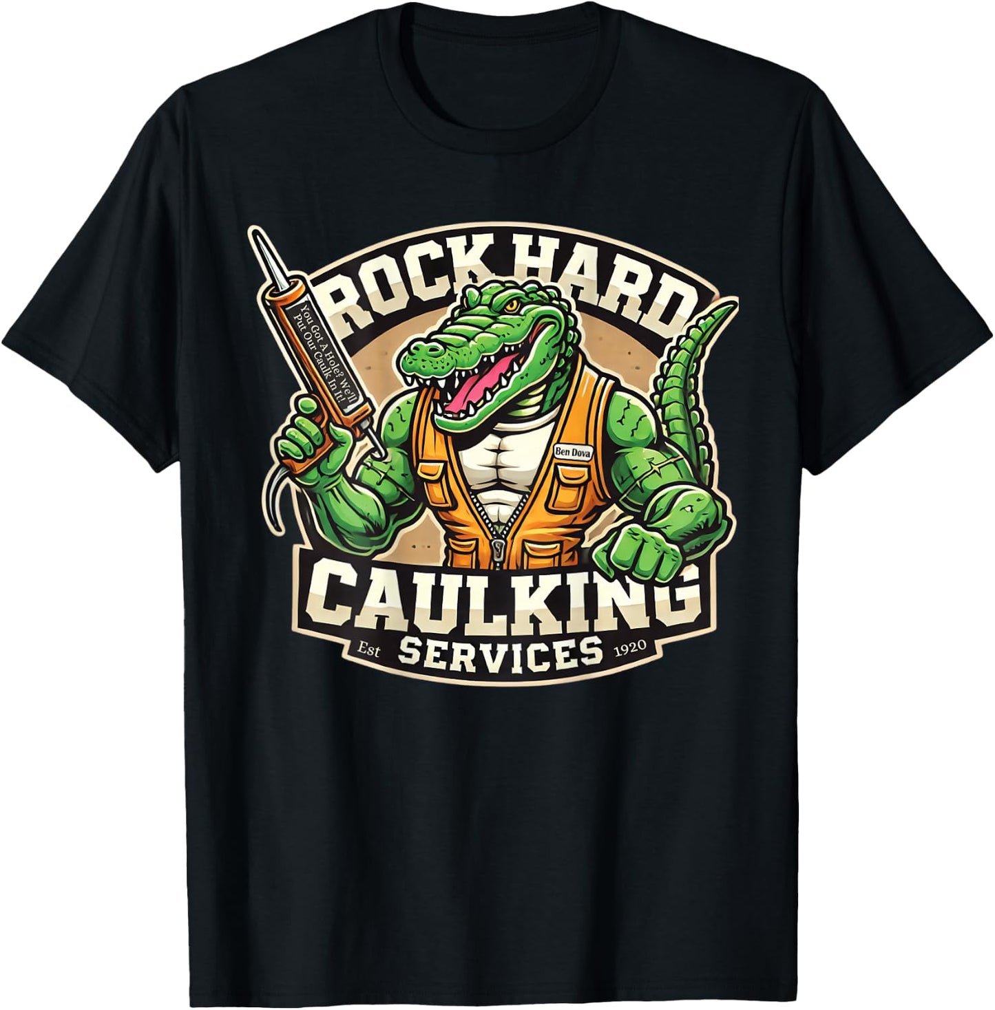 Funny Construction Adult Humor Rock Hard Caulking Services T-Shirt - T-Shirt | Black