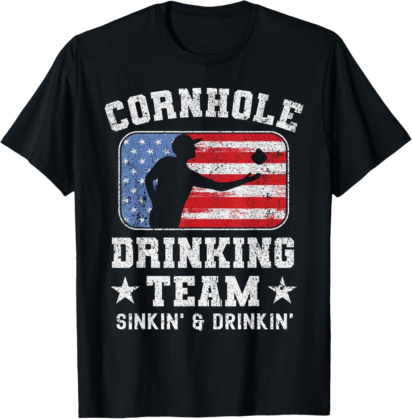 Patriotic Funny Cornhole Drinking Team Sinking and Drinking T-Shirt - T-Shirt | Black