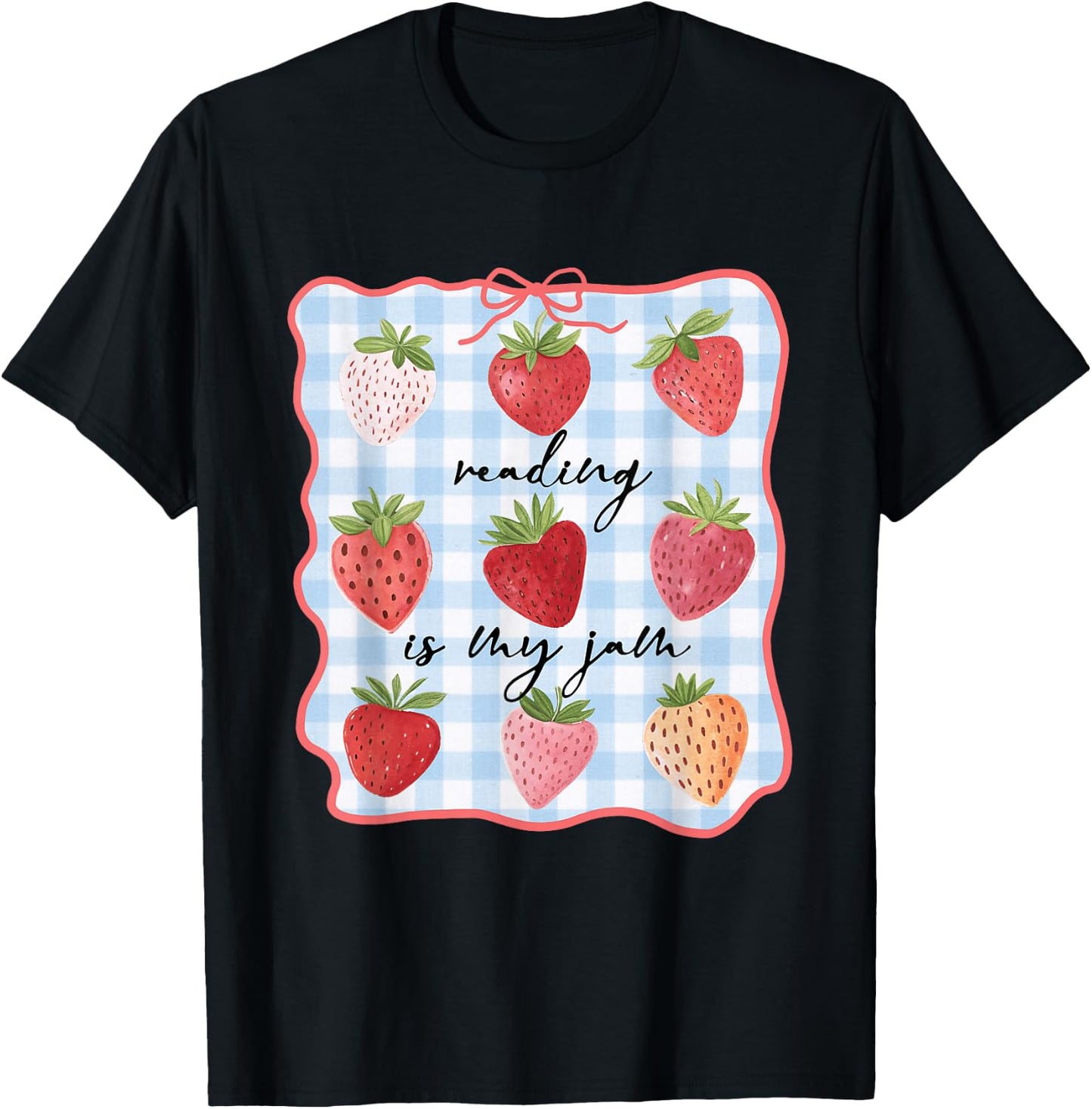 Reading is My Jam Preppy Stawberry Bookworm Book Lover Nerd T-Shirt - T-Shirt | Black