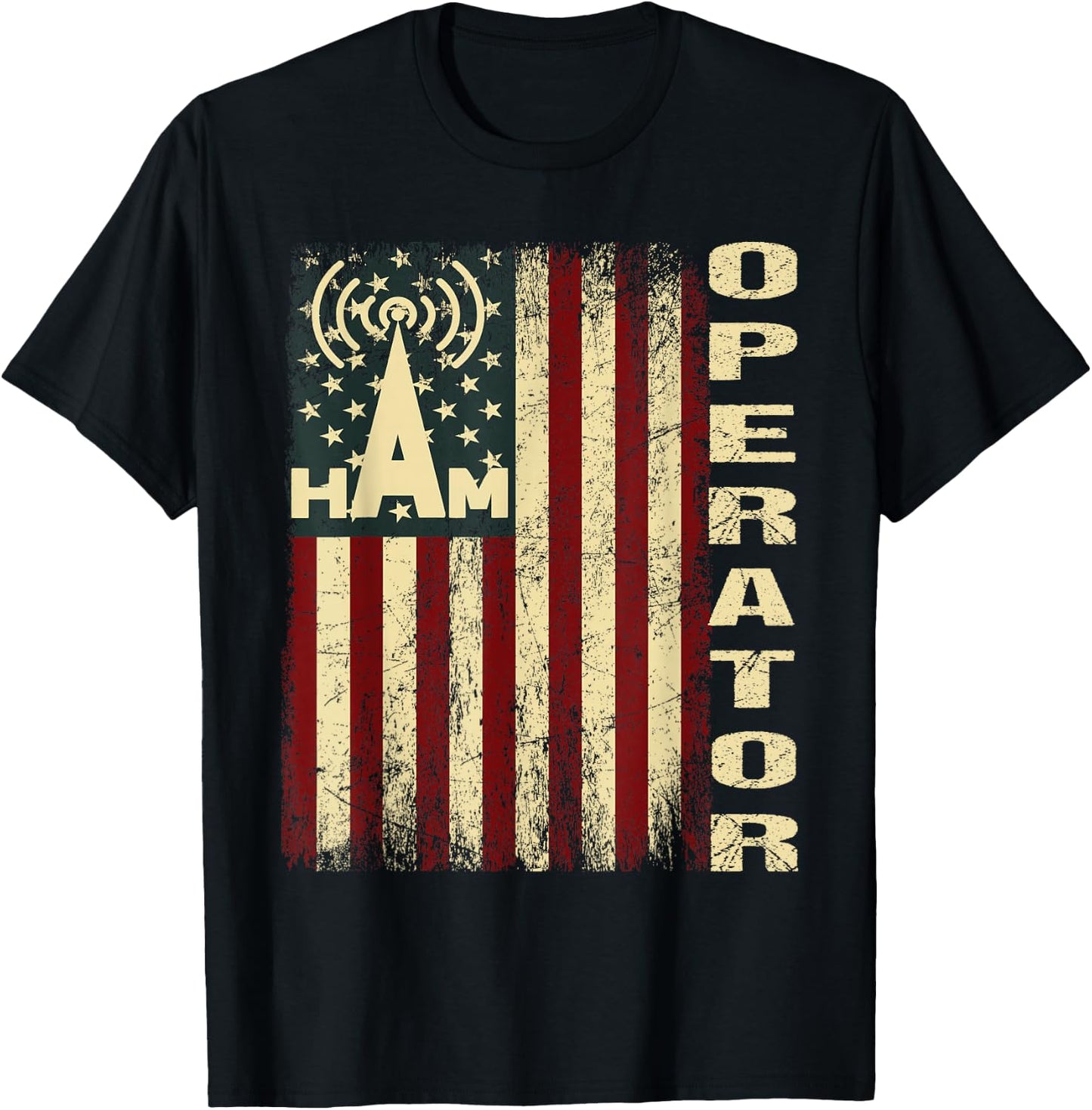 Patriotic USA Flag Ham Radio Amateur Radio Operator T-Shirt - T-Shirt | Black