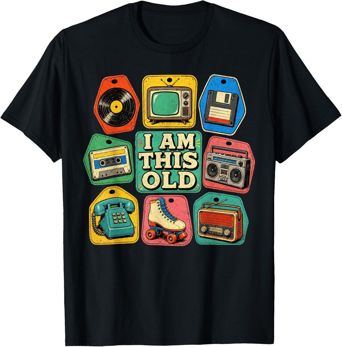 I Am This Old Retro Technology Icons Vintage Media Memories T-Shirt - T-Shirt | Black