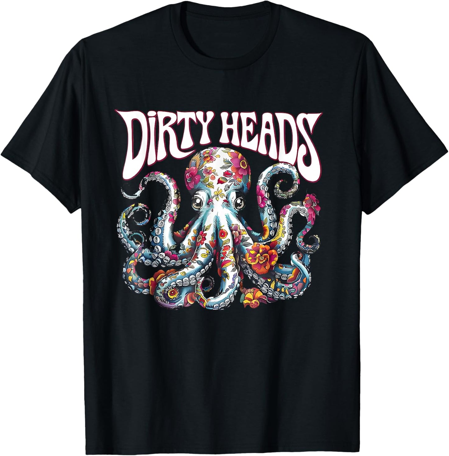 Octopus Lover Floral Octopus Ocean Sea Animal Dirty Heads T-Shirt - T-Shirt | Black