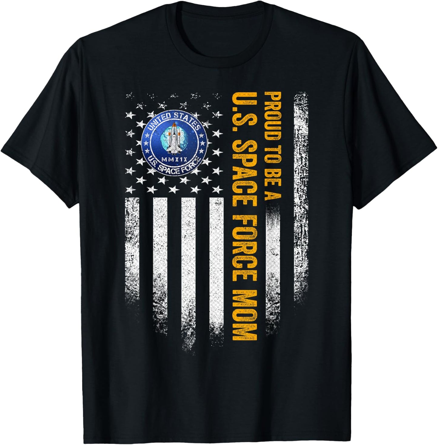 Vintage USA American Flag Proud to Be A US Space Force Mom T-Shirt - T-Shirt | Black