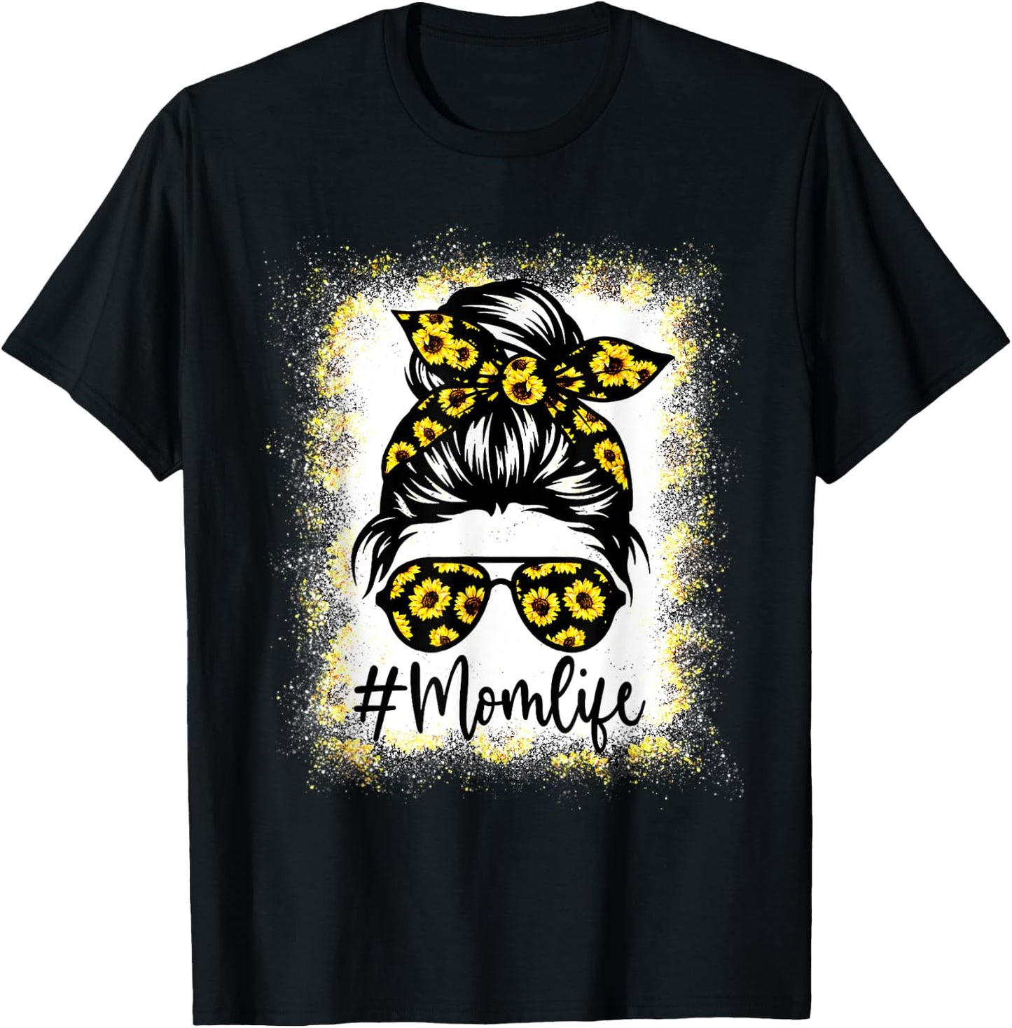 MomLife Messy Hair Bun Sunflower Mother's Day Funny T-Shirt - T-Shirt | Black