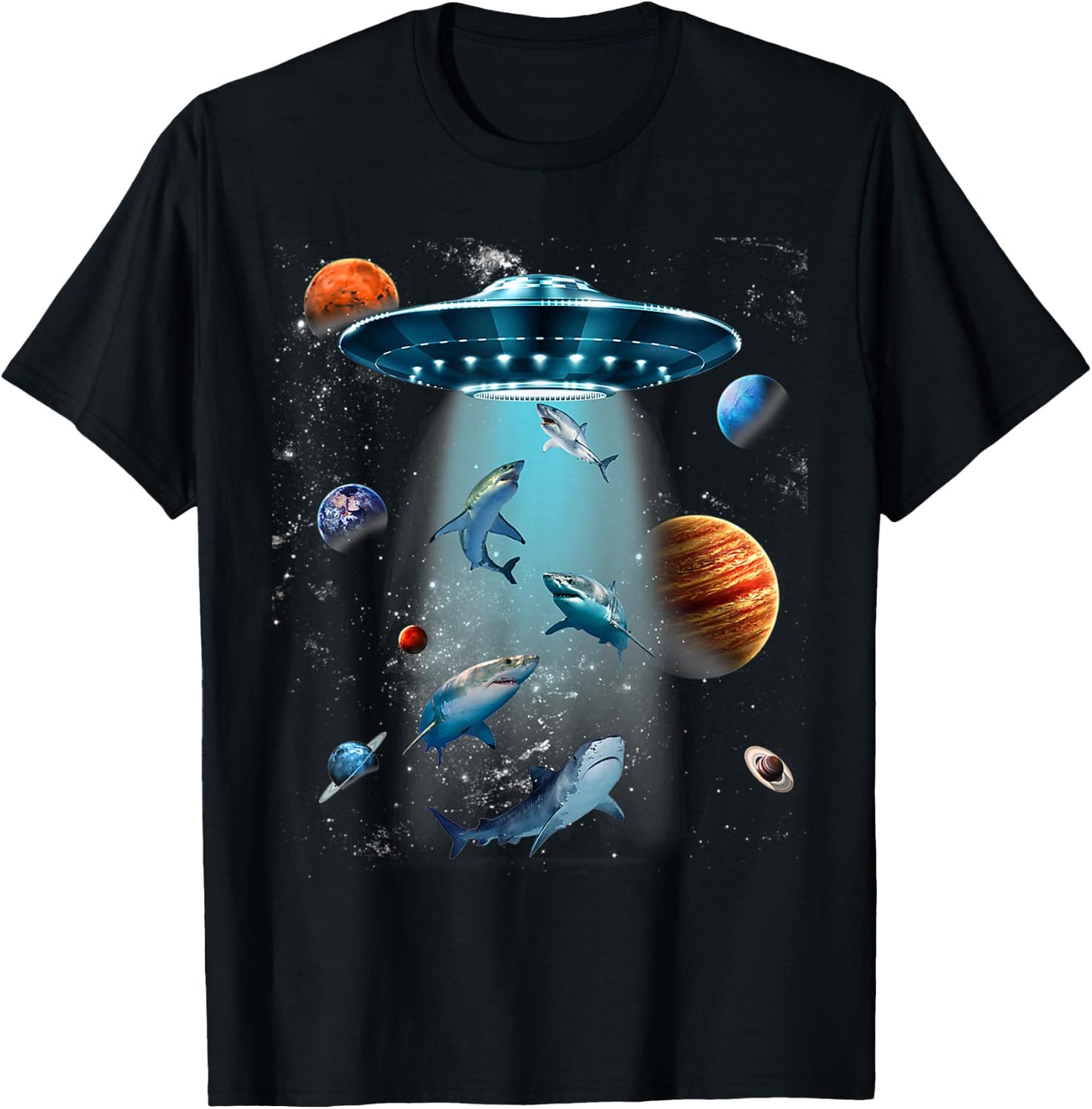 Galaxy Fish Shark Space UFO Alien Stars Sea Ocean Sharks T-Shirt - T-Shirt | Black