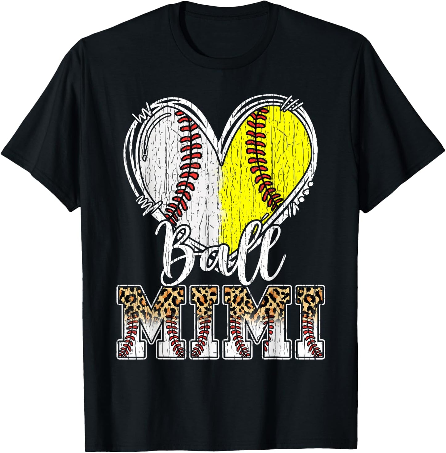 Ball Mimi Heart Baseball Softball Mimi T-Shirt - T-Shirt | Black