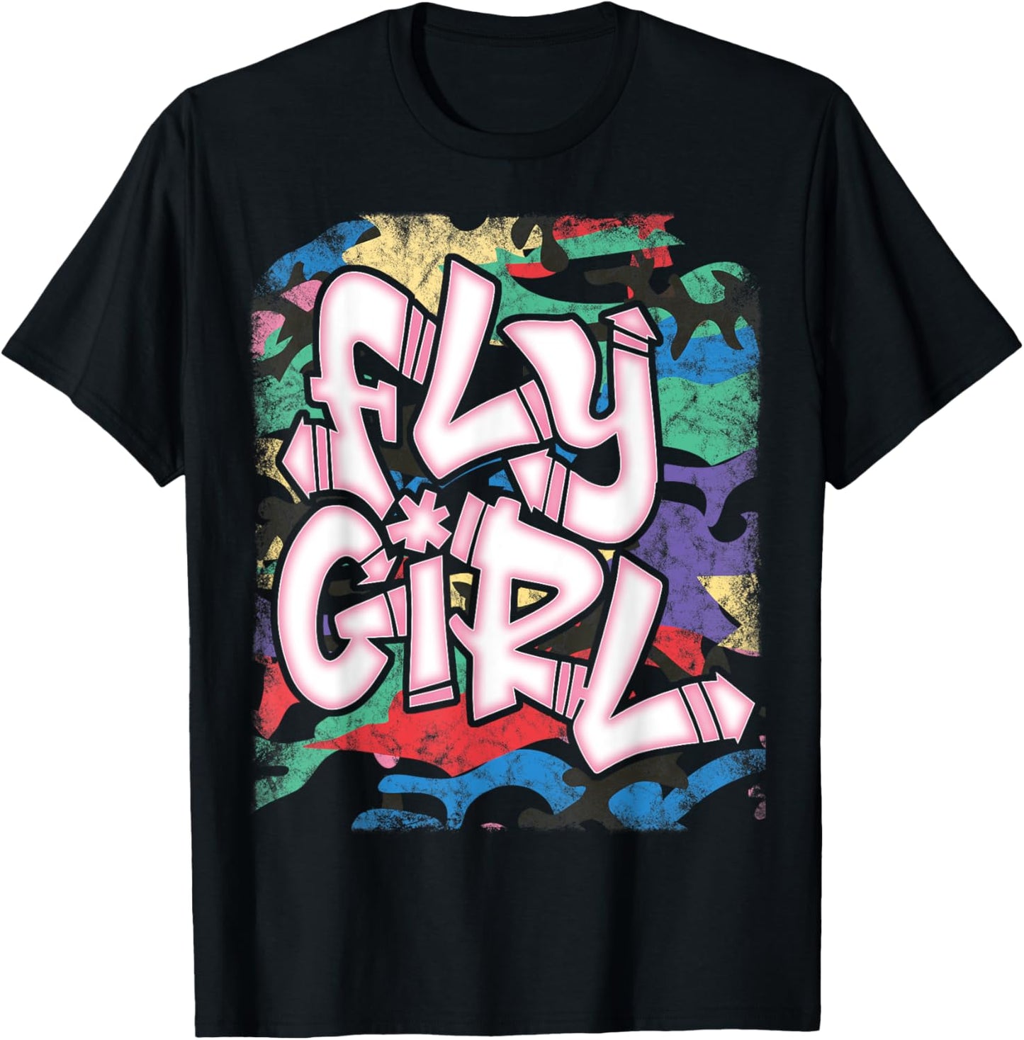 Fly Girl 80s 90s Old School Camo B-Girl Hip Hop T-Shirt - T-Shirt | Black