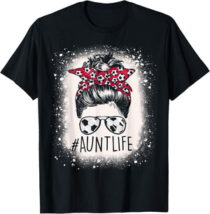 Aunt Life Soccer Messy Bun Bleached Auties Girl Mother's Day T-Shirt - T-Shirt | Black