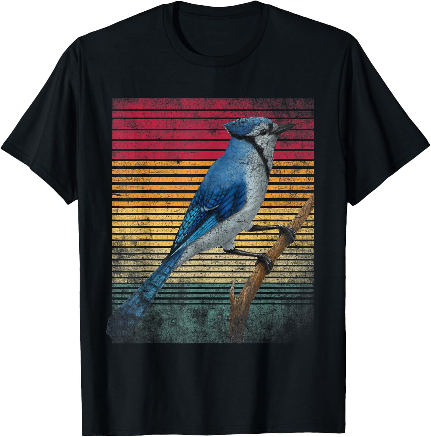 Vintage Retro Blue Jay Bird T-Shirt - T-Shirt | Black